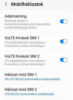 VoLte Android beállítások