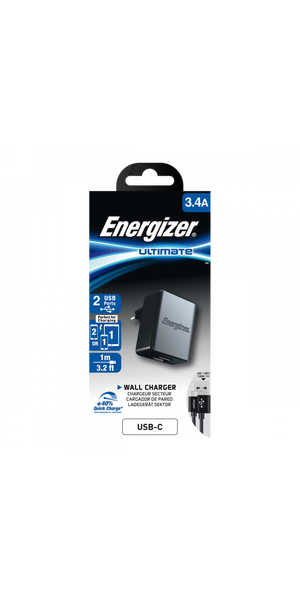 Energizer fali töltő, 3.4 A, 2 USB, Type C kábellel