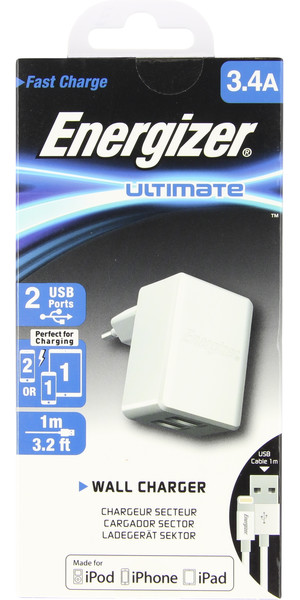 Energizer fali töltő, 3.4 A, 2 USB, Lightning kábellel