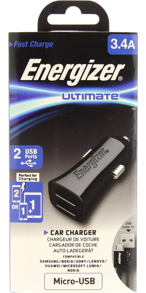 Energizer autós töltő, 3,4A, 2 USB, Micro USB kábellel Energizer autós töltő, 3,4A, 2 USB, Micro USB kábellel