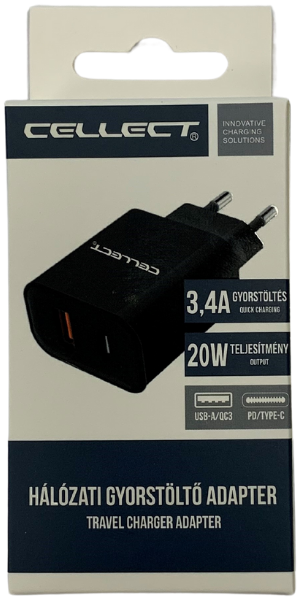 CEL Wall charger adapter,20W,USB/USB-C CEL Wall charger adapter,20W,USB/USB-C