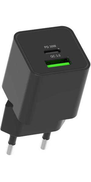 CEL Wall charger 30W(USB-C),18W(USBA),bk