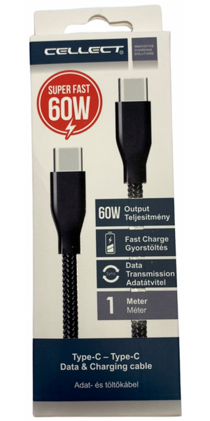 CEL USB-C -USB-C cable, 60W, 1m, black CEL USB-C -USB-C cable, 60W, 1m, black