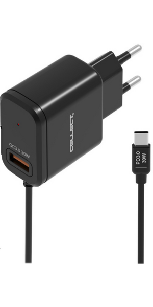 CEL Wall charger with cable,USB-C,30W,bk