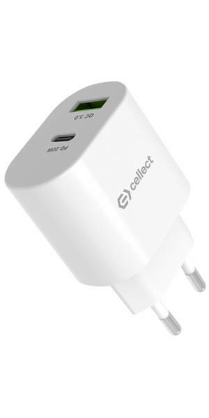 CEL Wall charger 20W(USB-C),18W(USBA),wh