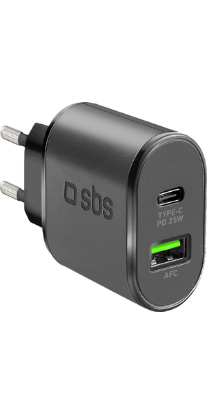 SBS Wall charger, 25W, USB-A + USB-C WoC