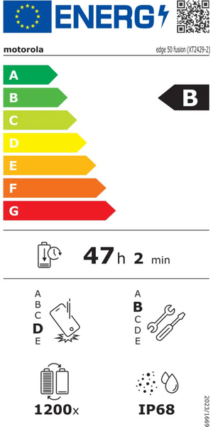 Edge 50 Fusion 8/128 GB energetikai címke Edge 50 Fusion 8/128 GB energetikai címke, B besorolás