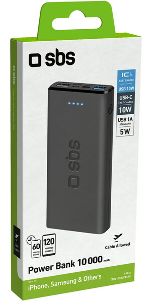 SBS Powerbank 10000 mAh,2XUSB,10W black SBS Powerbank 10000 mAh,2XUSB,10W black
