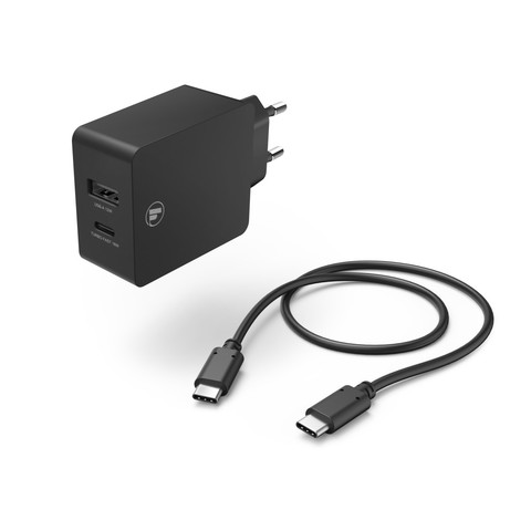 Univerzális hálózati töltőadapter USB-A és Type-C csatlakozóval, PD/QC, 30W + 1m Type-C kábel